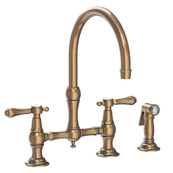 Newport Brass Kitchen Bridge Faucet With Side Spray in Antique Brass 9458-06 - main